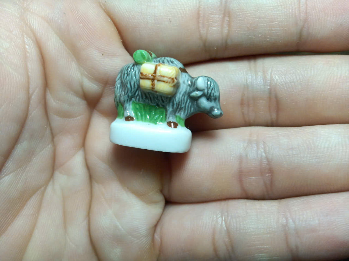 French Cattle Porcelain Fève – Single Piece | Hand-Painted Collectible Figurine