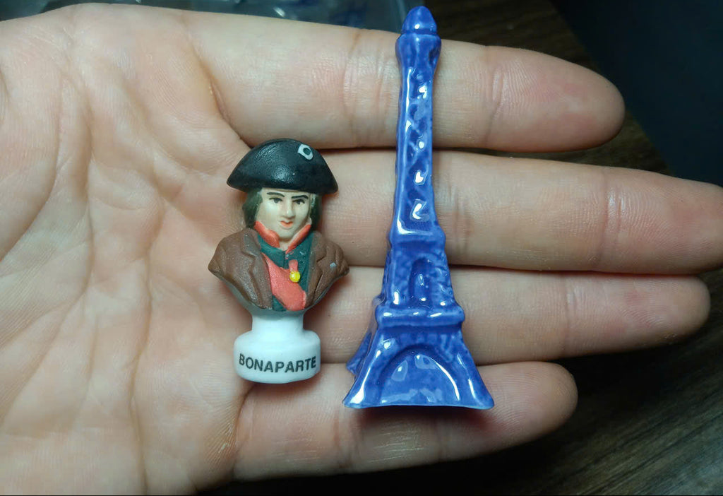 French Porcelain Fève Combo – Bonaparte & Wade Eiffel Tower | Set of 2 Miniature Figurines