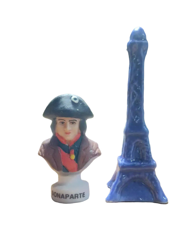 French Porcelain Fève Combo – Bonaparte & Wade Eiffel Tower | Set of 2 Miniature Figurines