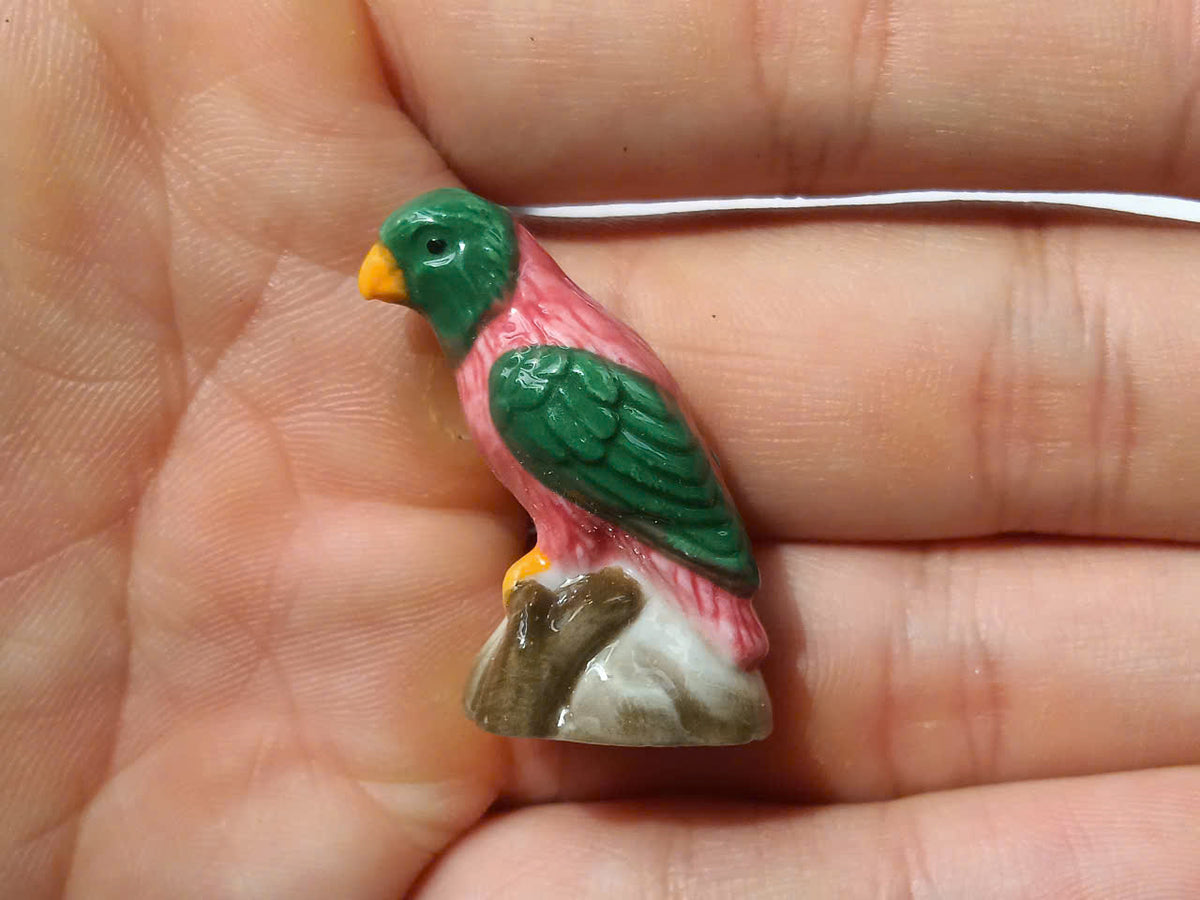 French Parrot Fève Set – Hand-Painted Porcelain Miniatures (5 Pieces)