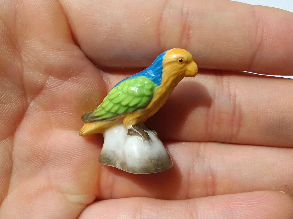 French Parrot Fève Set – Hand-Painted Porcelain Miniatures (5 Pieces)