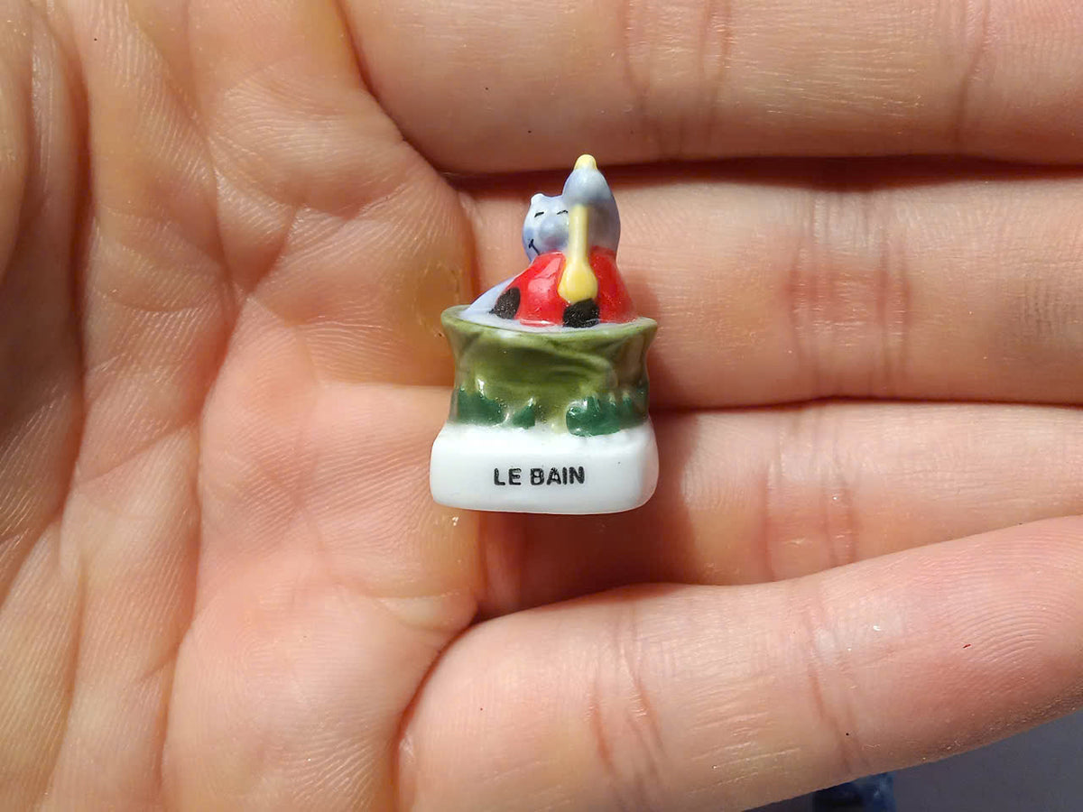 French Hippo Fève Set – Hand-Painted Porcelain Miniatures (7 Pieces)