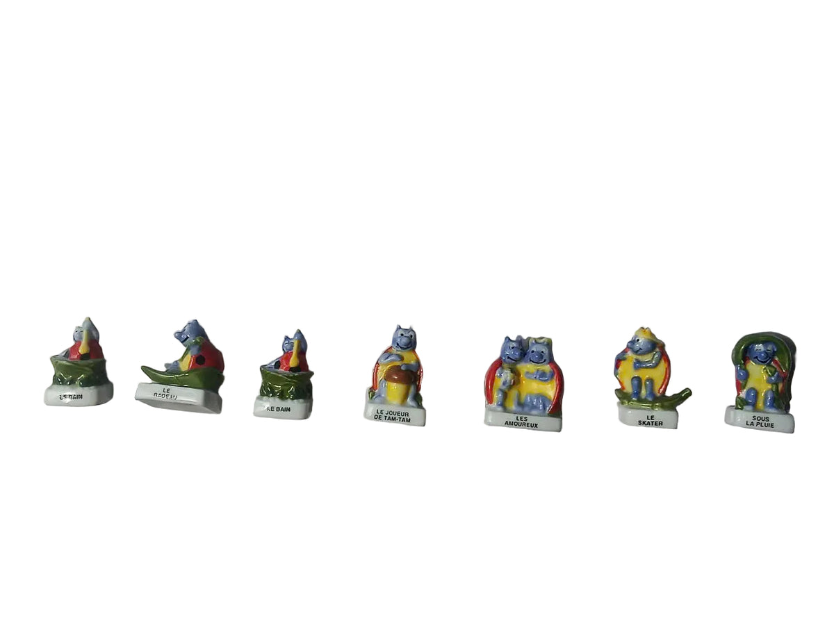 French Hippo Fève Set – Hand-Painted Porcelain Miniatures (7 Pieces)