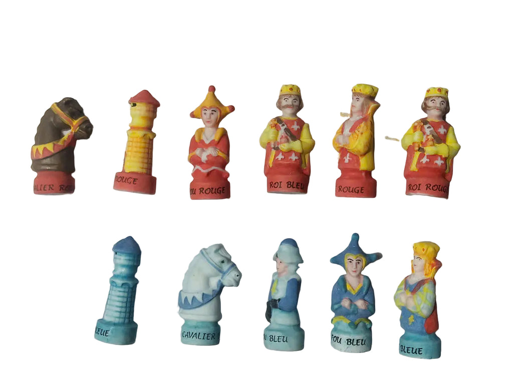 French Medieval Chess Fève Set – Hand-Painted Porcelain Miniatures (11 Pieces)