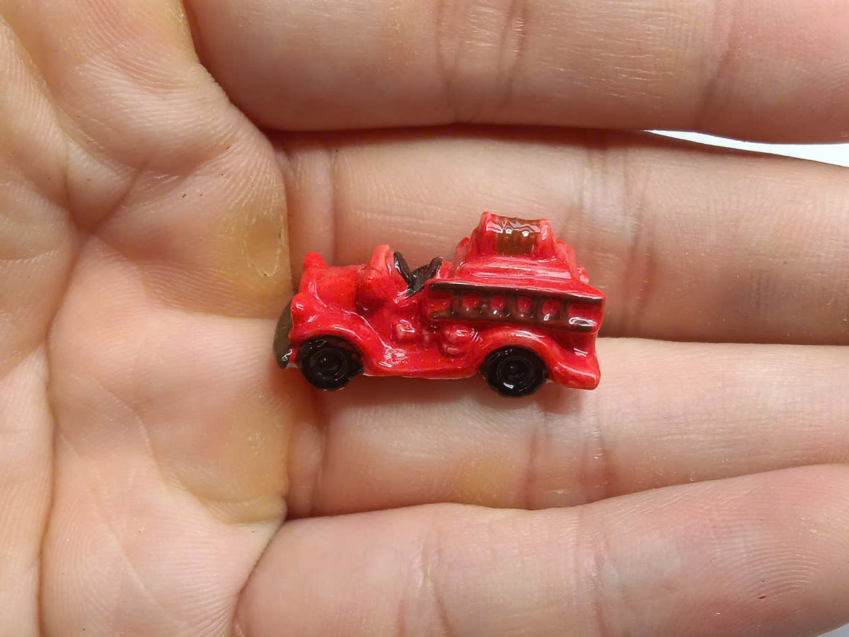 Fire Trucks Porcelain Fève – Single Piece | Hand-Painted Fire Engine Collectible Figurine