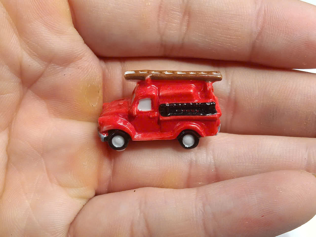 Fire Trucks Porcelain Fève – Single Piece | Hand-Painted Fire Engine Collectible Figurine