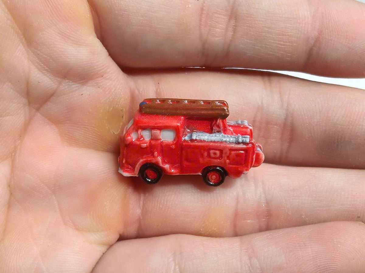 Fire Trucks Porcelain Fève – Single Piece | Hand-Painted Fire Engine Collectible Figurine