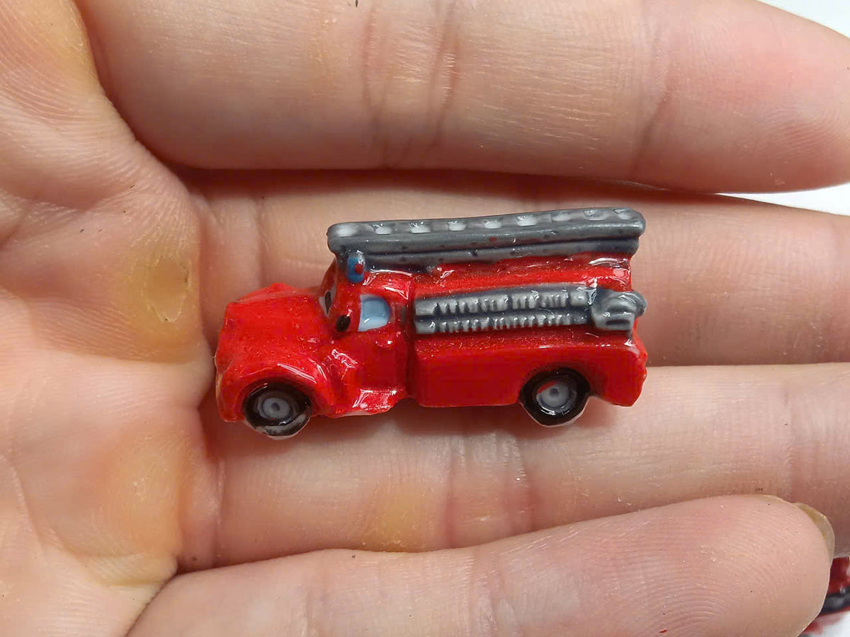 Fire Trucks Porcelain Fève – Single Piece | Hand-Painted Fire Engine Collectible Figurine