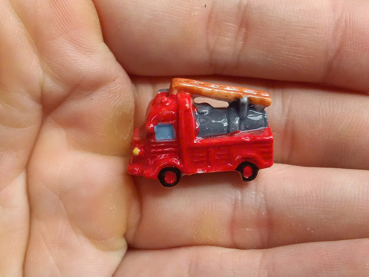 Fire Trucks Porcelain Fève – Single Piece | Hand-Painted Fire Engine Collectible Figurine