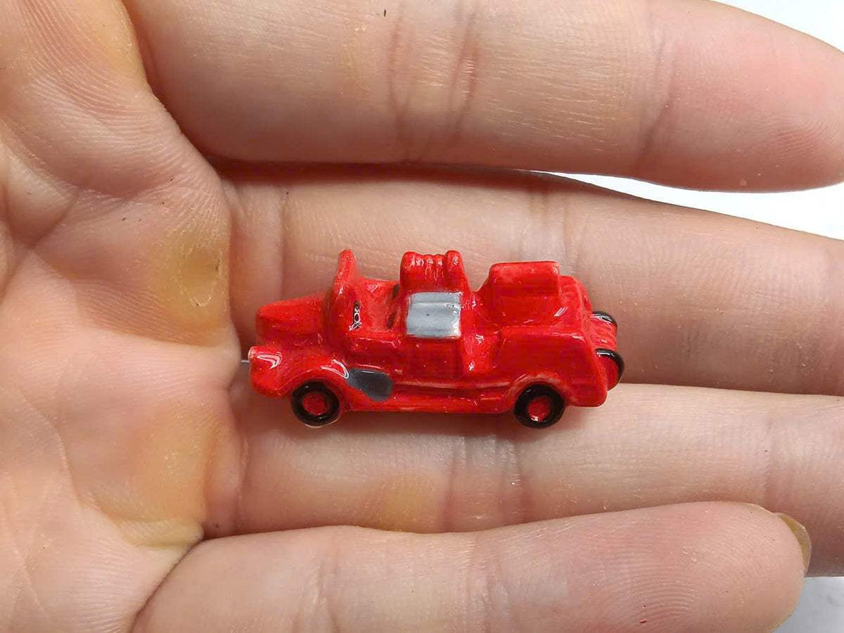 Fire Trucks Porcelain Fève – Single Piece | Hand-Painted Fire Engine Collectible Figurine