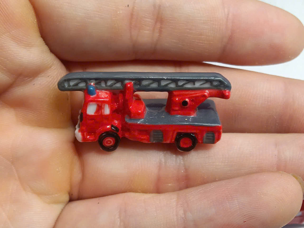 Fire Trucks Porcelain Fève – Single Piece | Hand-Painted Fire Engine Collectible Figurine