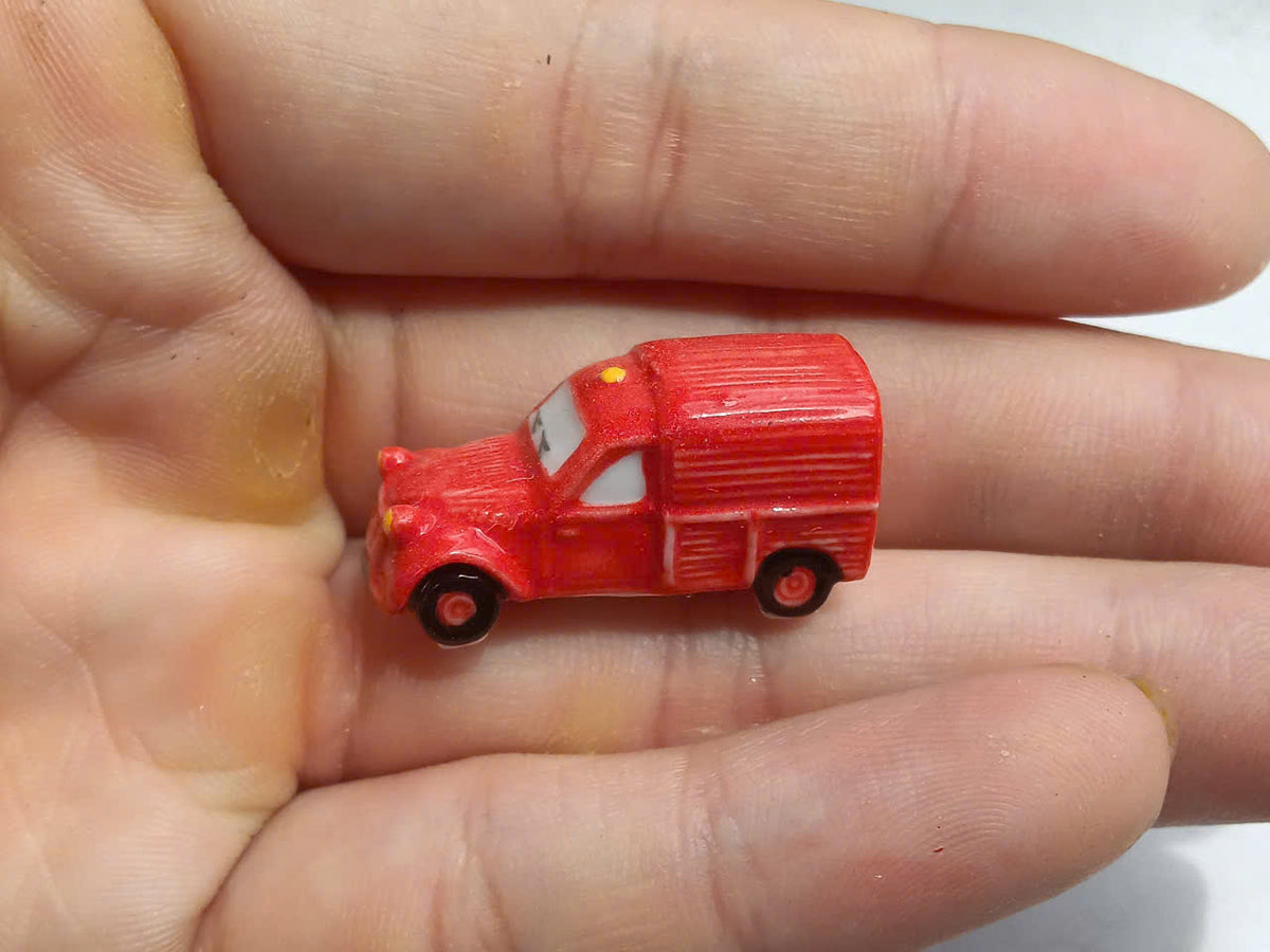 Fire Trucks Porcelain Fève – Single Piece | Hand-Painted Fire Engine Collectible Figurine