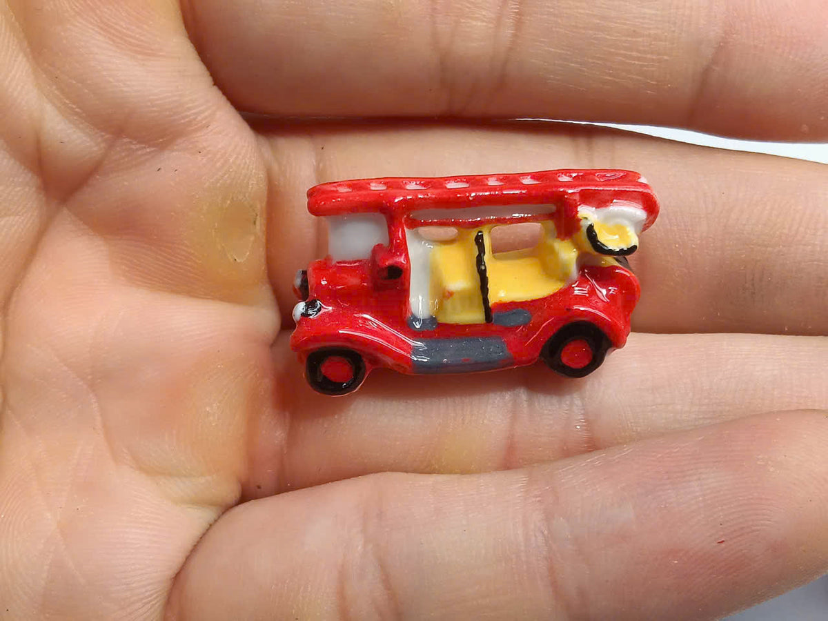 Fire Trucks Porcelain Fève – Single Piece | Hand-Painted Fire Engine Collectible Figurine