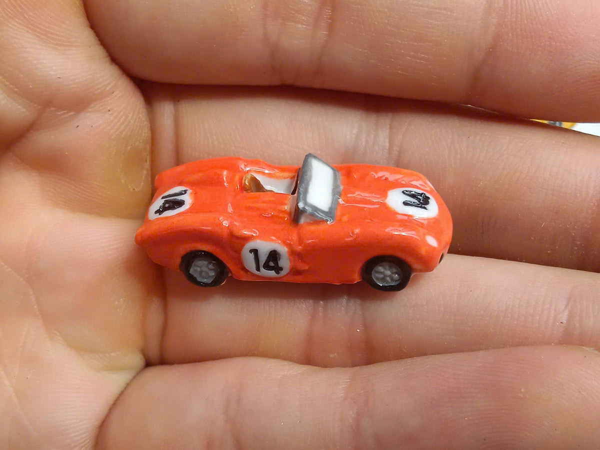 Racing Cars Porcelain Fève – Single Piece | Hand-Painted Race Car Collectible Figurine