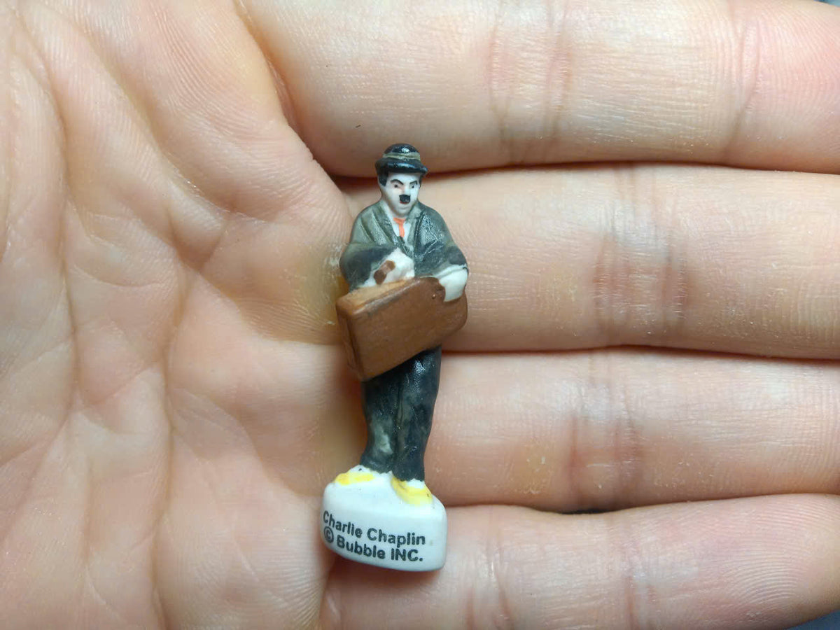 French Charlie Chaplin Fève Set – Hand-Painted Porcelain Miniatures (6 Pieces)