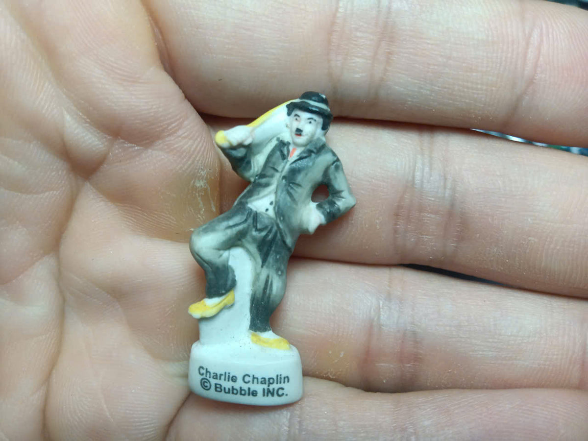 French Charlie Chaplin Fève Set – Hand-Painted Porcelain Miniatures (6 Pieces)