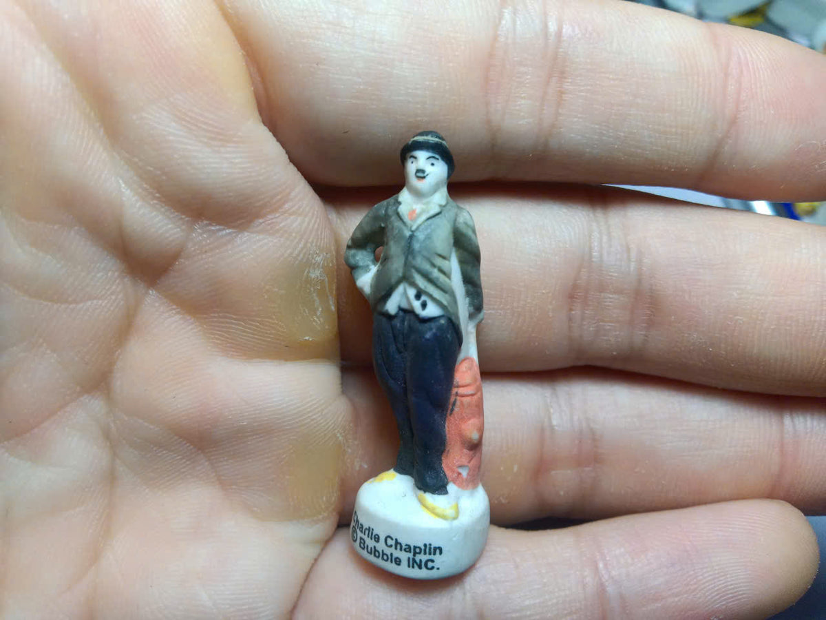 French Charlie Chaplin Fève Set – Hand-Painted Porcelain Miniatures (6 Pieces)