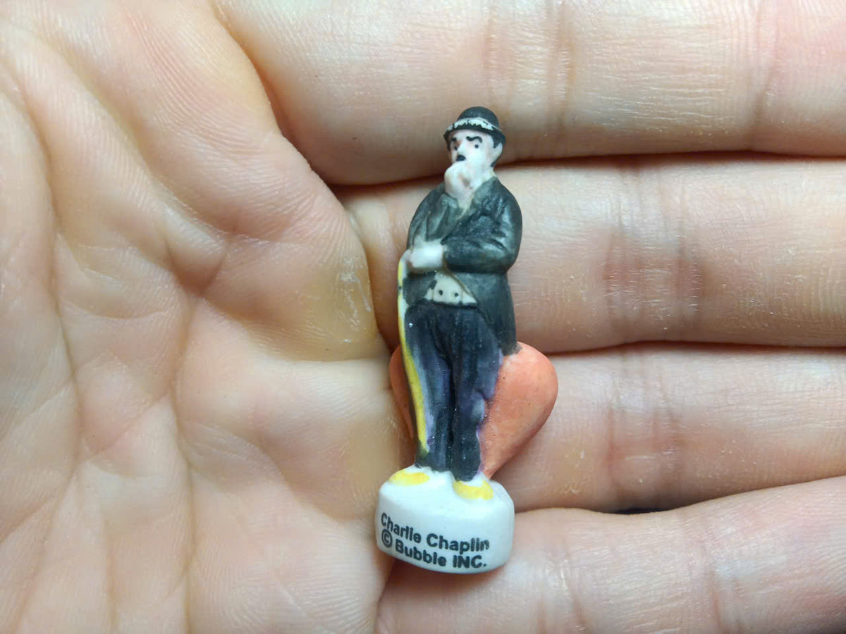 French Charlie Chaplin Fève Set – Hand-Painted Porcelain Miniatures (6 Pieces)