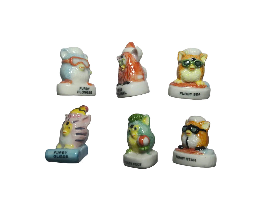 French Furby Beach Fève Set – Hand-Painted Porcelain Miniatures (6 Pieces)