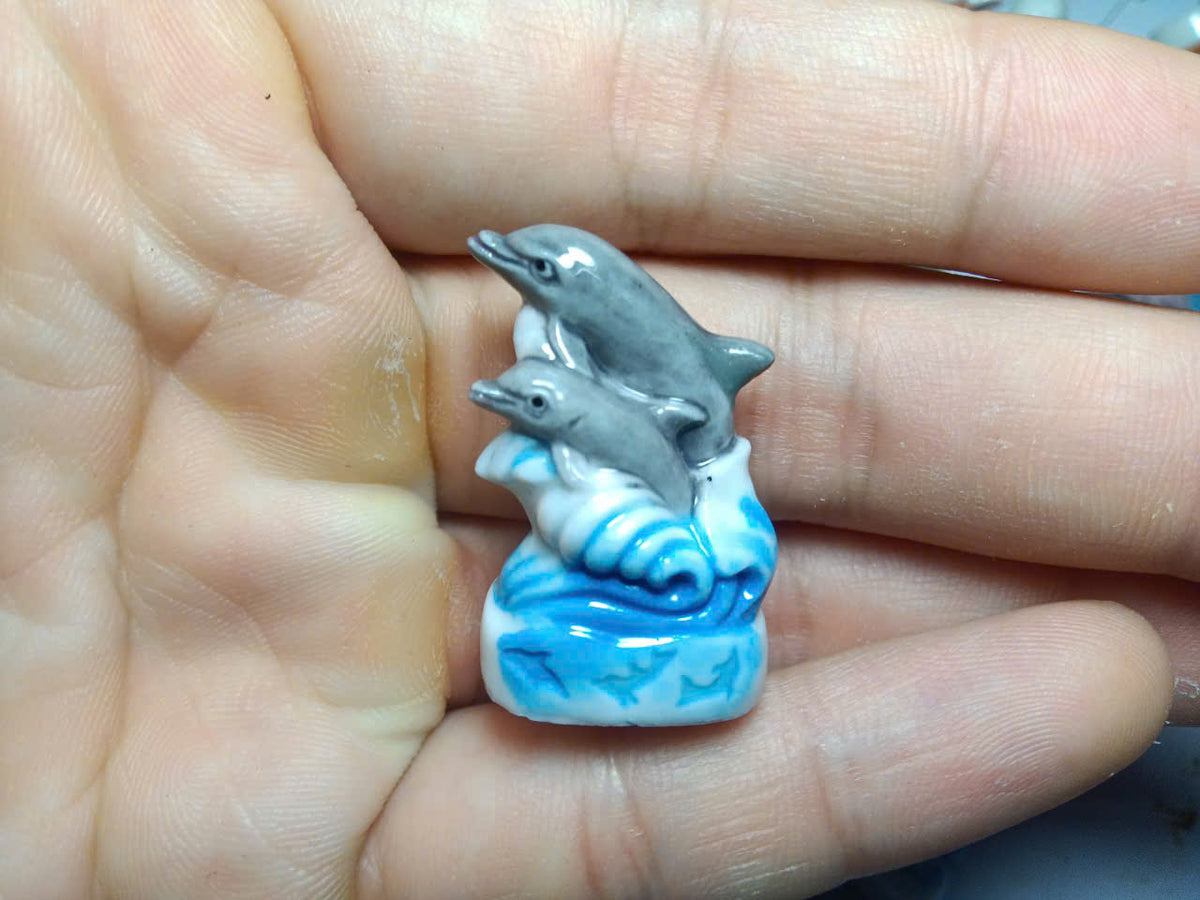 French Dolphin Fève Set – Hand-Painted Porcelain Miniatures (9 Pieces)