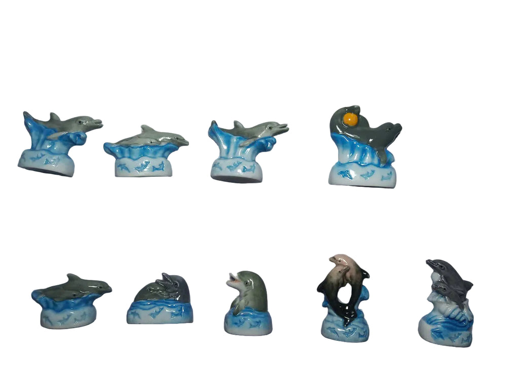 French Dolphin Fève Set – Hand-Painted Porcelain Miniatures (9 Pieces)