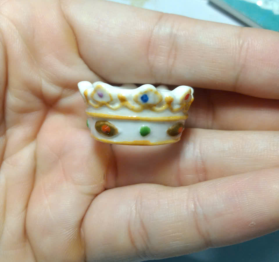 French Porcelain Crown Fève – Wearable Ring