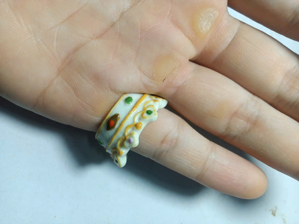 French Porcelain Crown Fève – Wearable Ring