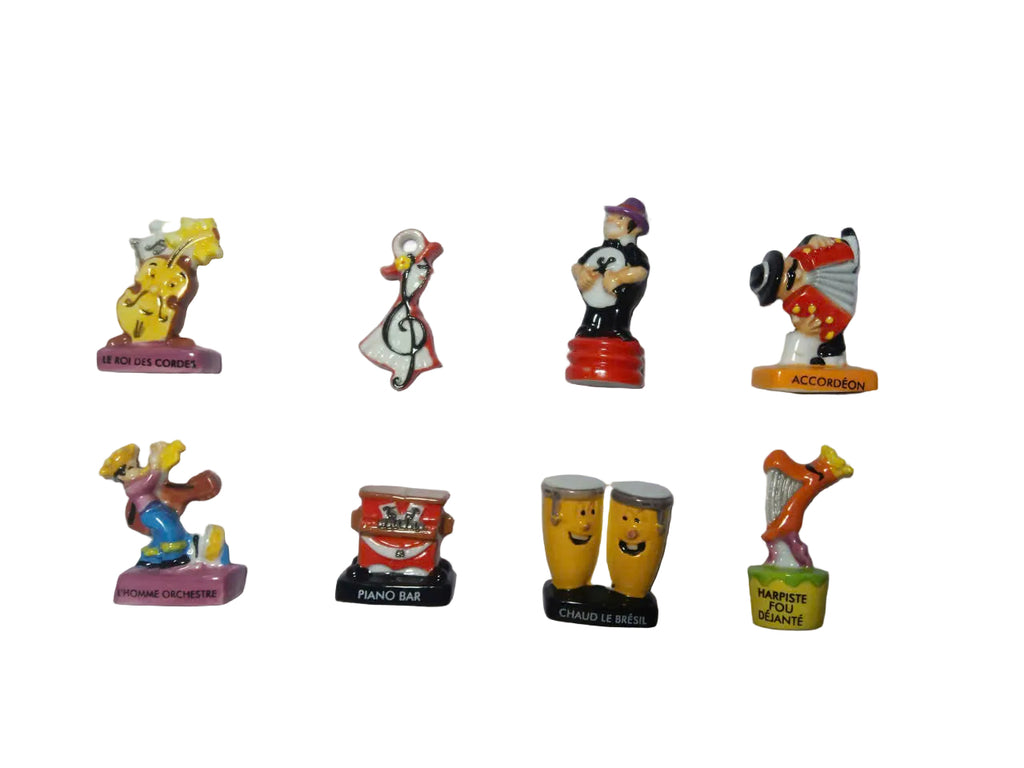 French Les Musiciens Feve Set - Hand-Painted Porcelain Musician Miniatures (8 Pieces)