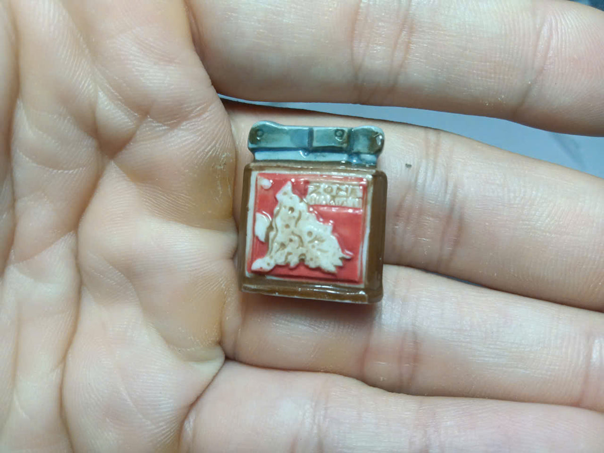 French Vintage Lighters and Flasks Feve Set - Hand-Painted Porcelain Miniatures (8 Pieces)