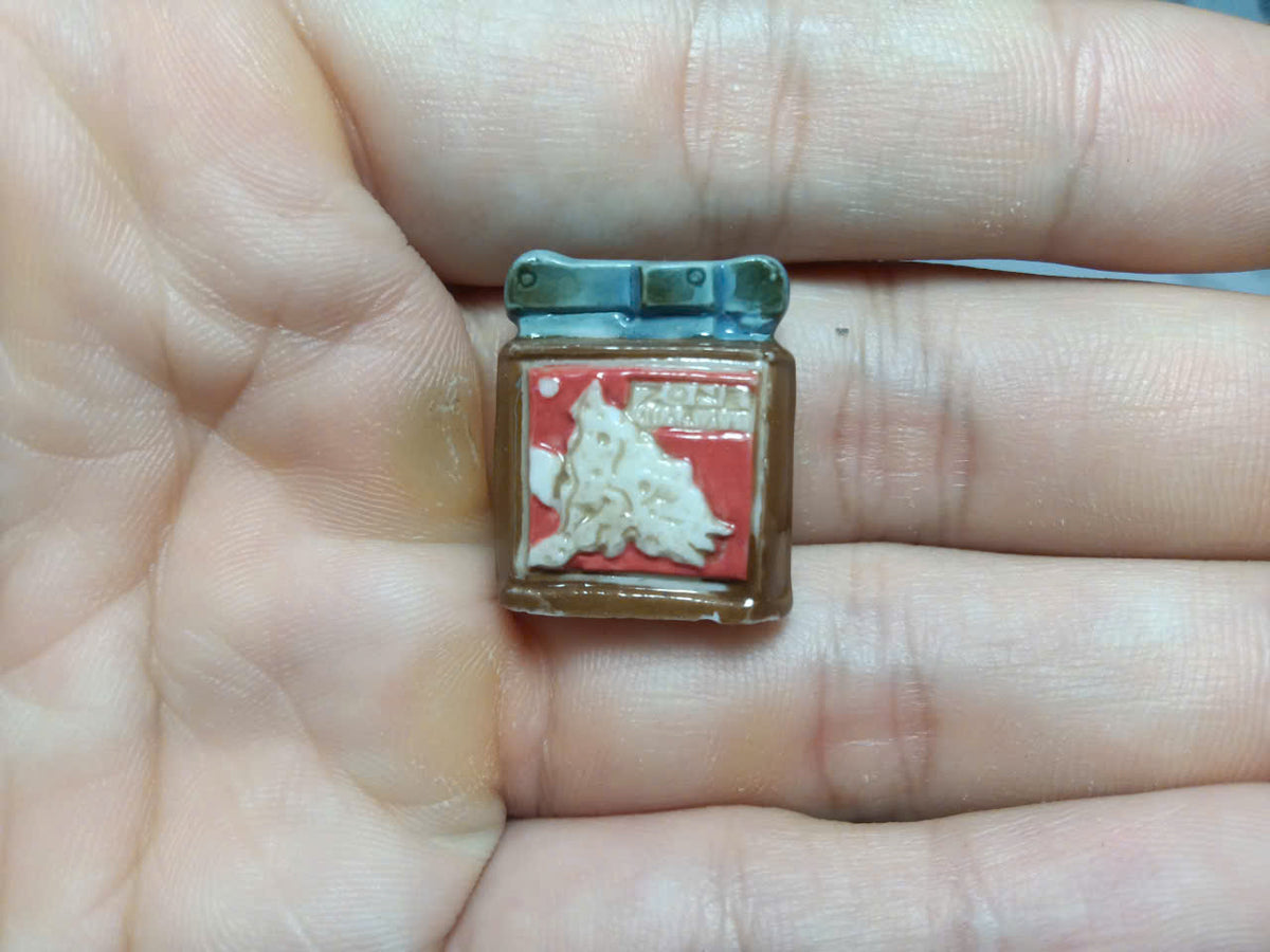 French Vintage Lighters and Flasks Feve Set - Hand-Painted Porcelain Miniatures (8 Pieces)