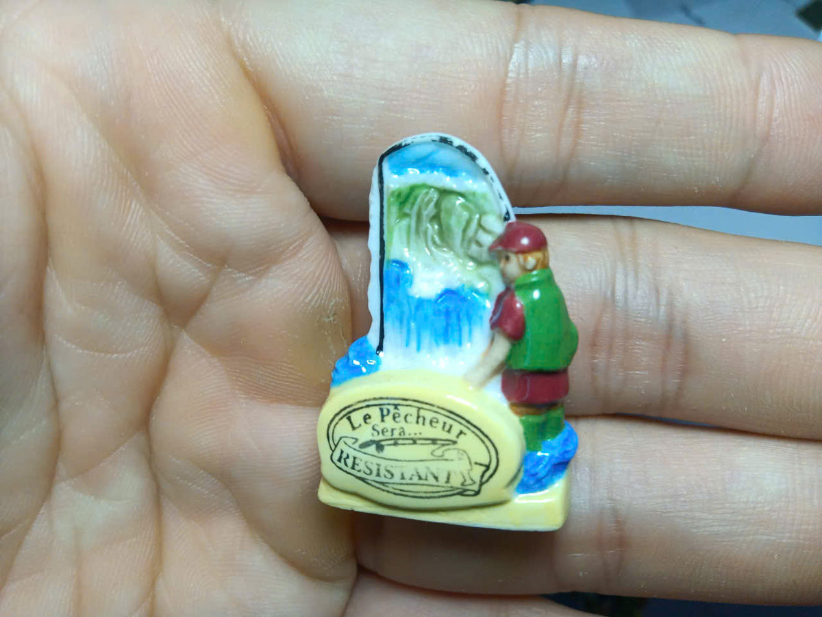 French Le Pêcheur Fève Set – Hand-Painted Porcelain Fisherman Miniatures (9 Pieces)