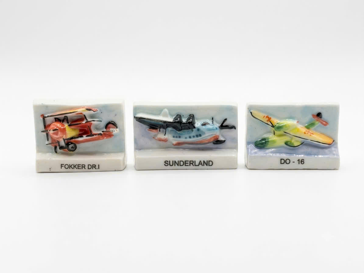 French Historic Aircraft Fève Set – Hand-Painted Porcelain Miniatures (3 Pieces)