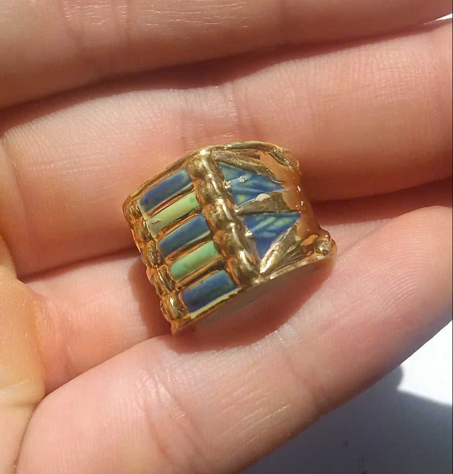 Egyptian Style Porcelain Ring Fève – Gold Accent Egyptian Revival Charm