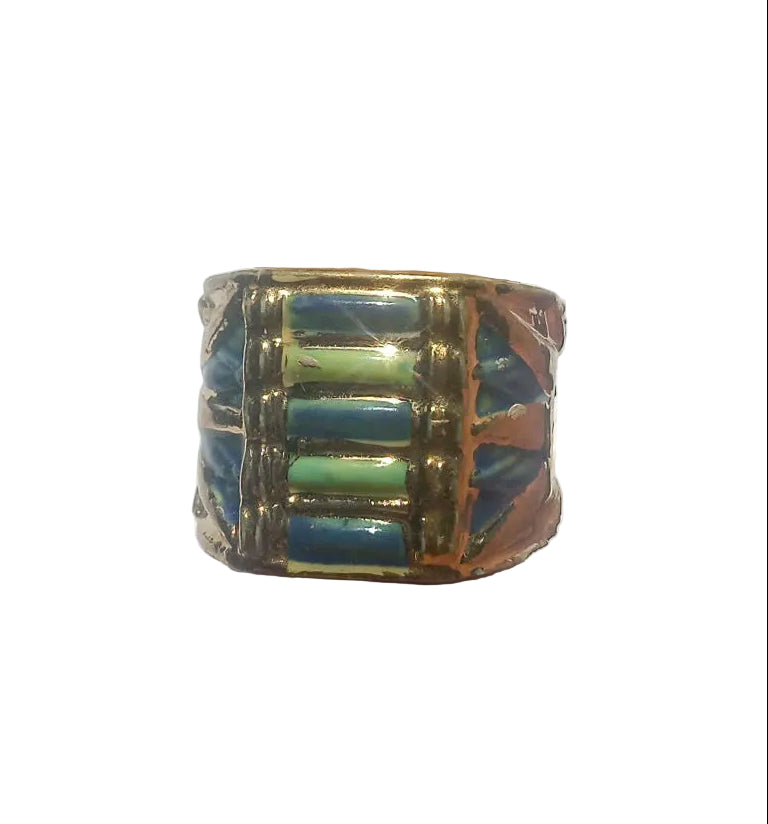 Egyptian Style Porcelain Ring Fève – Gold Accent Egyptian Revival Charm