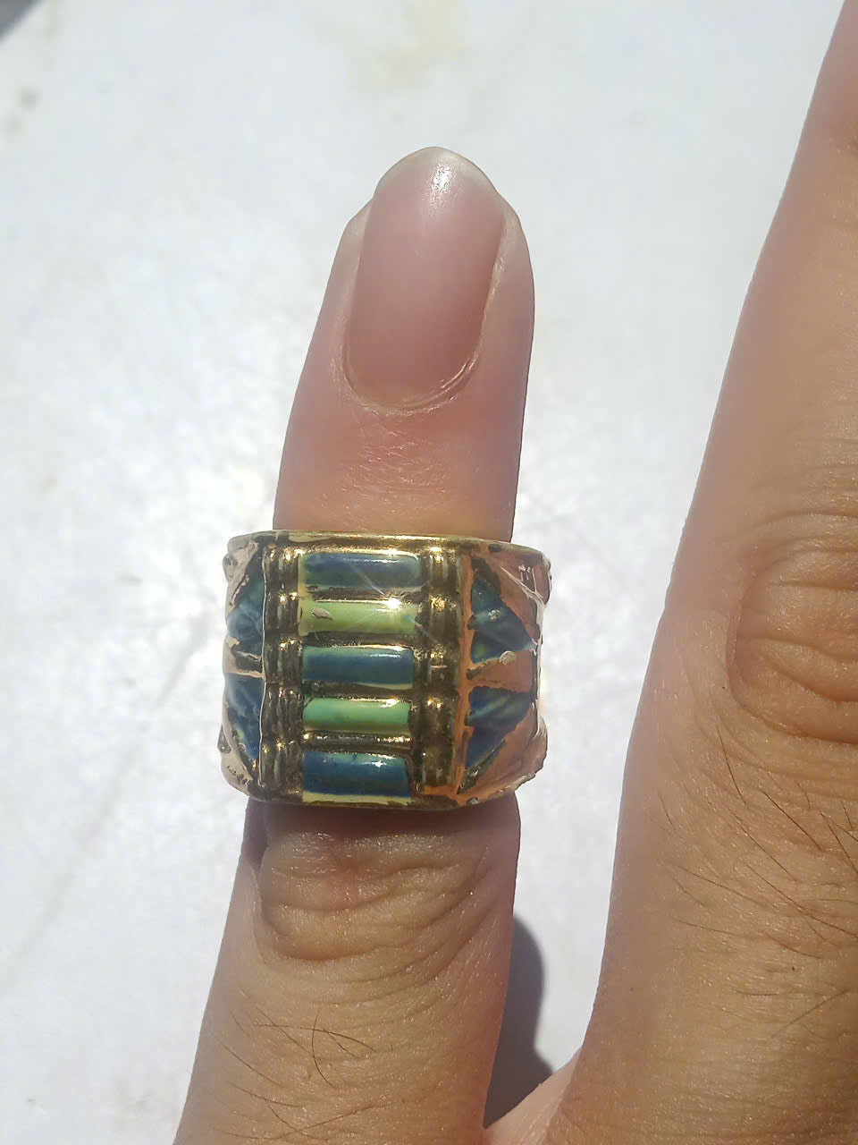 Egyptian Style Porcelain Ring Fève – Gold Accent Egyptian Revival Charm