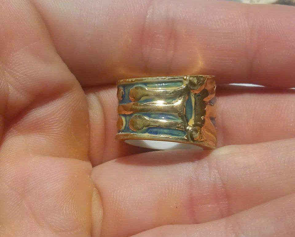 Egyptian Style Porcelain Ring Fève – Gold Accent Egyptian Revival Charm