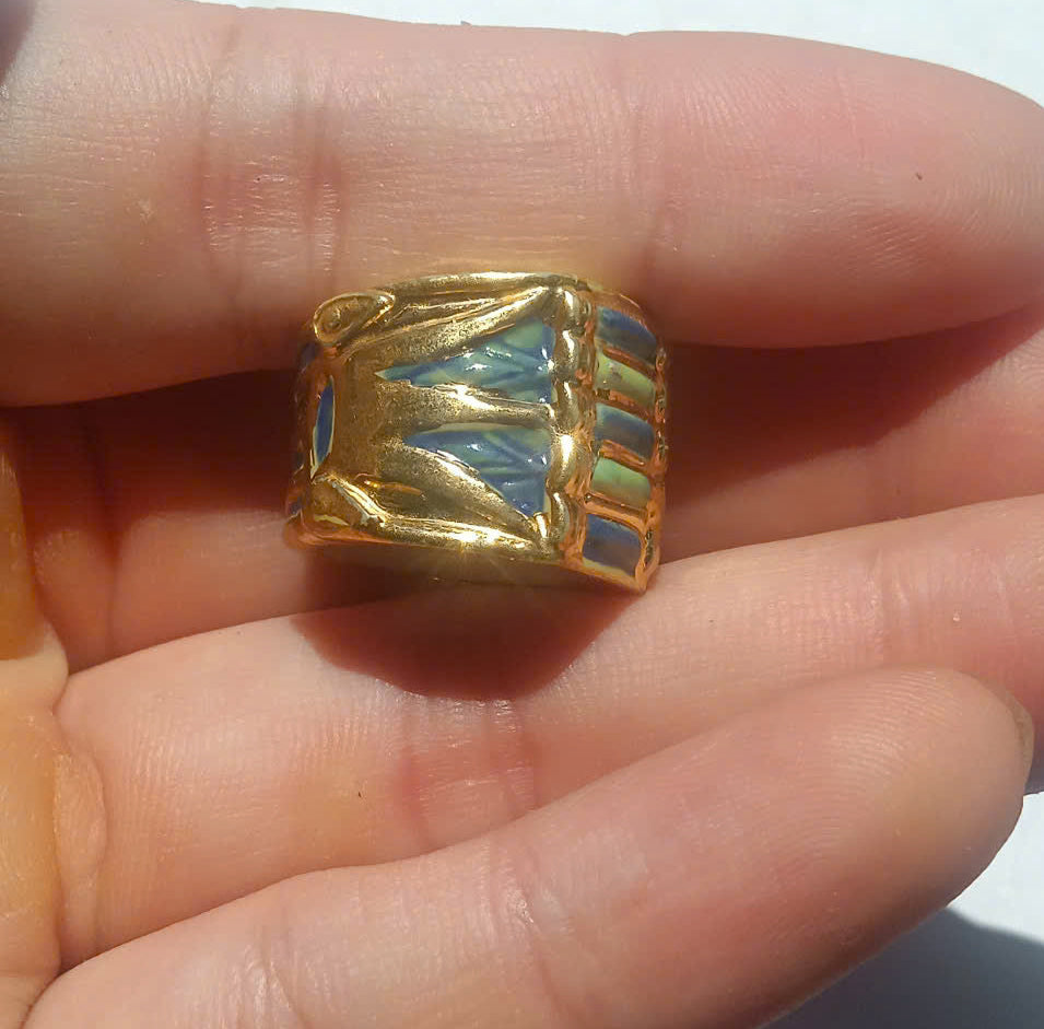 Egyptian Style Porcelain Ring Fève – Gold Accent Egyptian Revival Charm