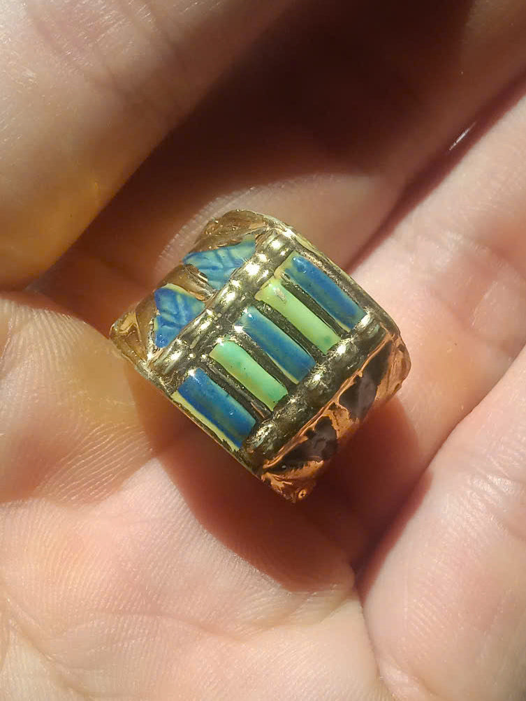 Egyptian Style Porcelain Ring Fève – Gold Accent Egyptian Revival Charm